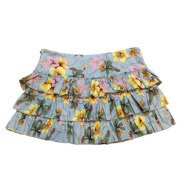 Y2K American Eagle Outfitters Floral Ruffle Mini Skirt Size 6 - Picture 2 of 6
